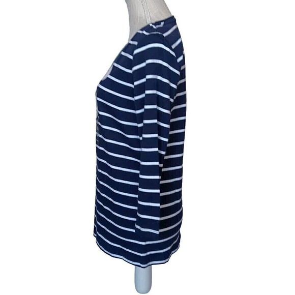 NWT Kim Rogers Women's Size M Navy/White Striped 100% Cotton 3/4" Sleeve Tee - Picture 2 of 8